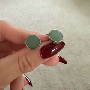 rock/crystal fake gauge earrings light sage green